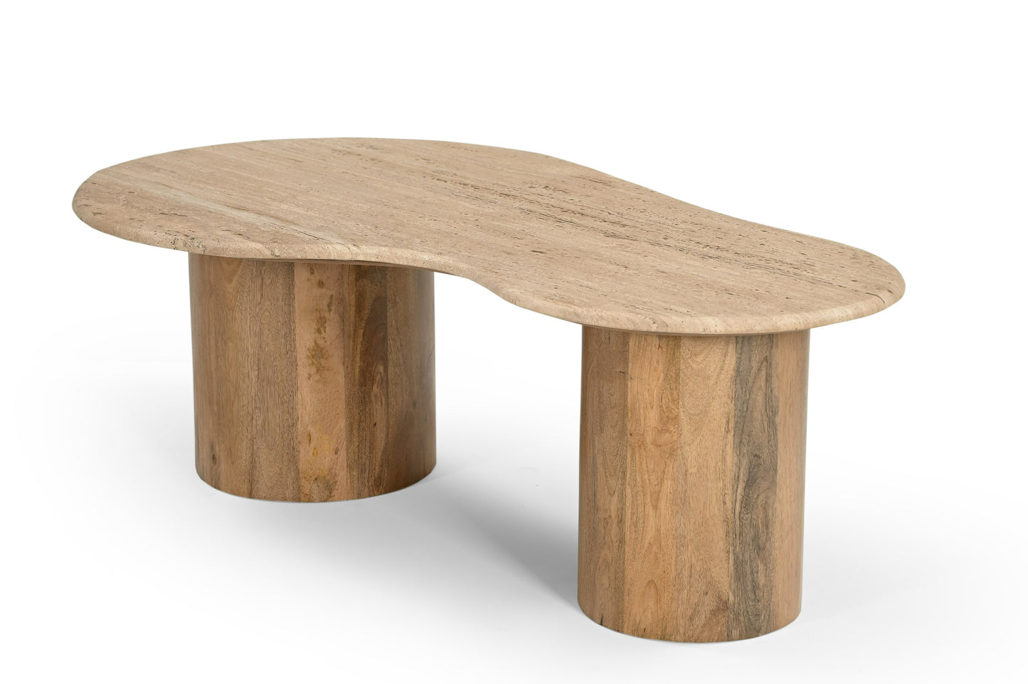 Modrest Sanford Modern Travertine Marble Wood Freeform Coffee Table