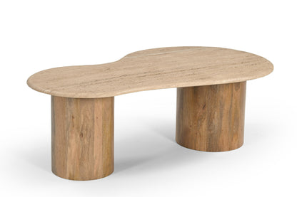 Modrest Sanford Modern Travertine Marble Wood Freeform Coffee Table