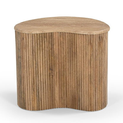 Modern Matador Modern Travertine Marble Wood Freeform Coffee Table Set