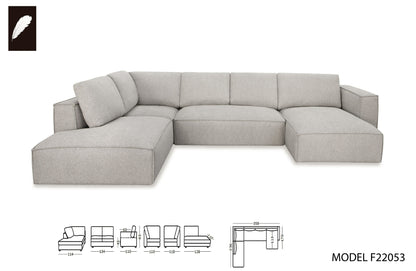 Divani Casa Lulu Modern Light Grey Fabric Modular Sectional Sofa w/ Right Facing Chaise