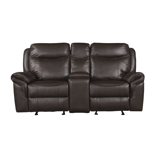 Homelegance Aram Dark Brown Glider Reclining Loveseat with Center Console 8206BRW-2