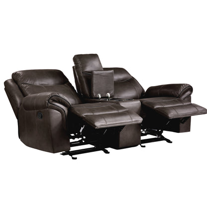 Homelegance Aram Dark Brown Glider Reclining Loveseat with Center Console 8206BRW-2