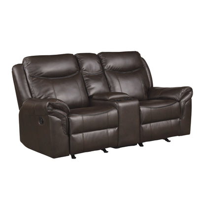 Homelegance Aram Dark Brown Glider Reclining Loveseat with Center Console 8206BRW-2