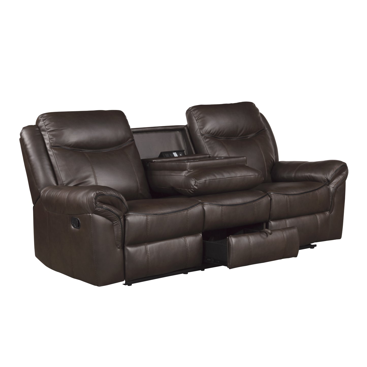 Homelegance Aram Dark Brown Faux Leather Double Reclining Sectional Sofa 8206BRW-3