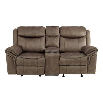 Homelegance Aram Brown Glider Reclining Loveseat with Center Console 8206NF-2