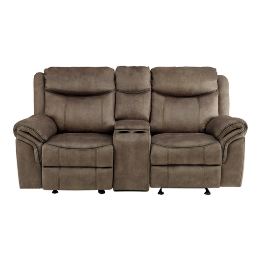 Homelegance Aram Brown Glider Reclining Loveseat with Center Console 8206NF-2