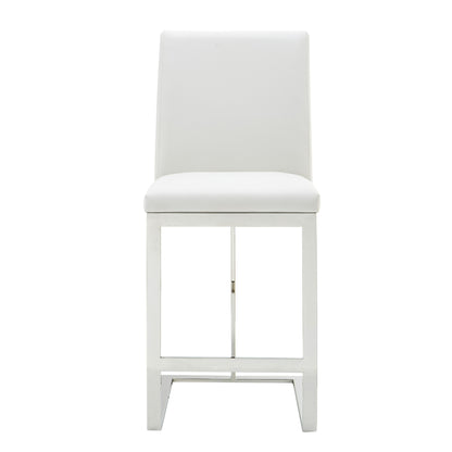 Modrest Frankie Modern White Vegan Leather Stainless Steel Counter Chair