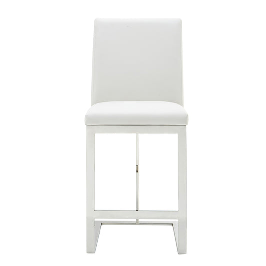 Modrest Frankie Modern White Vegan Leather Stainless Steel Counter Chair