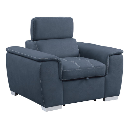 Homelegance Ferriday Accent Chair with Pull-out Ottoman in Textured Blue Microfiber 8228BU-1