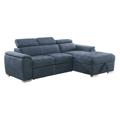 Homelegance Ferriday Sectional Sofa Blue Microfiber with Hidden Storage 8228BU