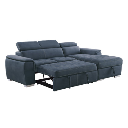 Homelegance Ferriday Sectional Sofa Blue Microfiber with Hidden Storage 8228BU