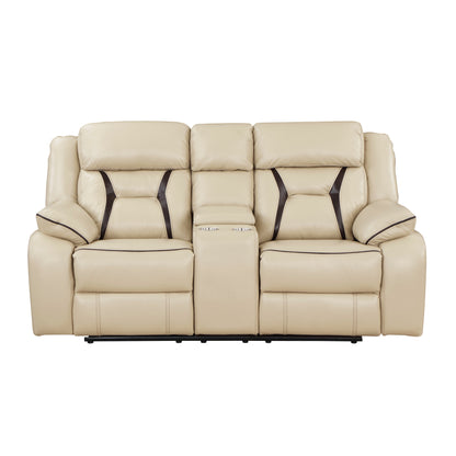 Homelegance Amite Loveseat Power Reclining with Center Console in Beige 8229NBE-2PW