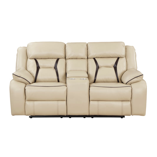Homelegance Amite Loveseat Power Reclining with Center Console in Beige 8229NBE-2PW