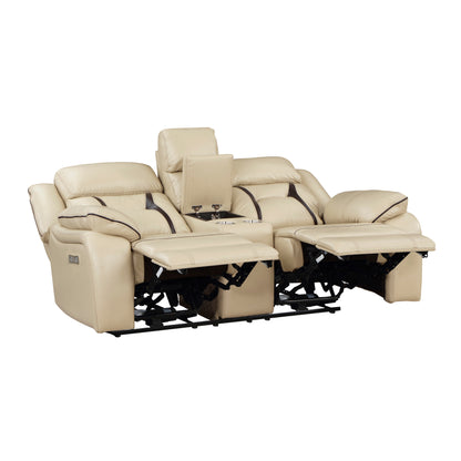 Homelegance Amite Loveseat Power Reclining with Center Console in Beige 8229NBE-2PW
