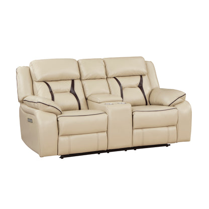 Homelegance Amite Loveseat Power Reclining with Center Console in Beige 8229NBE-2PW