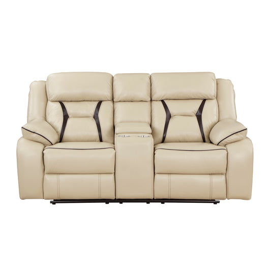 Homelegance Amite Loveseat Reclining with Center Console in Beige 8229NBE-2