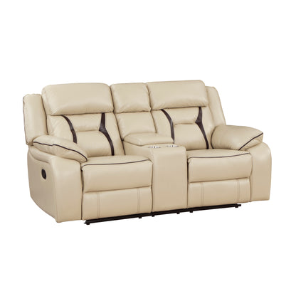 Homelegance Amite Loveseat Reclining with Center Console in Beige 8229NBE-2