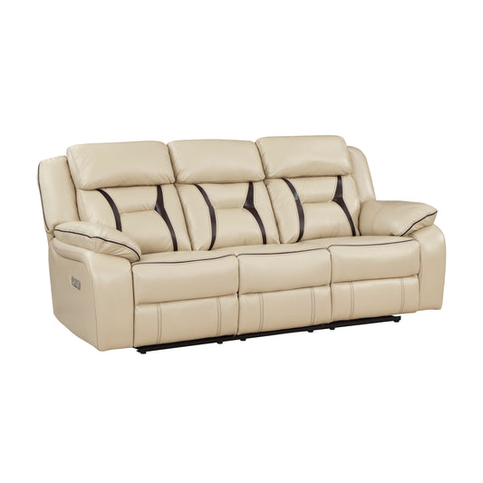 Homelegance Amite Sectional Sofa Beige Faux Leather Power Recline 8229NBE-3PW