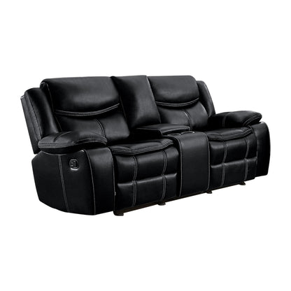 Homelegance Bastrop Loveseat Glider Reclining in Premium Black Faux Leather 8230BLK-2