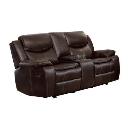 Homelegance Bastrop Brown Glider Reclining Loveseat with Center Console 8230BRW-2