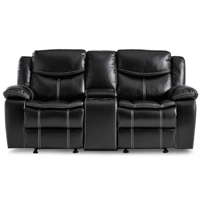 Homelegance Bastrop Loveseat Glider Reclining in Premium Black Faux Leather 8230BLK-2