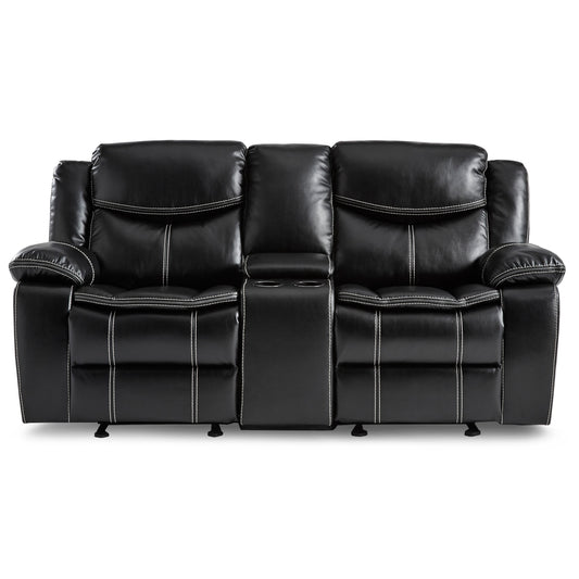 Homelegance Bastrop Loveseat Glider Reclining in Premium Black Faux Leather 8230BLK-2