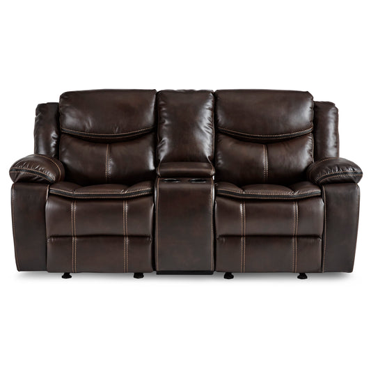 Homelegance Bastrop Brown Glider Reclining Loveseat with Center Console 8230BRW-2