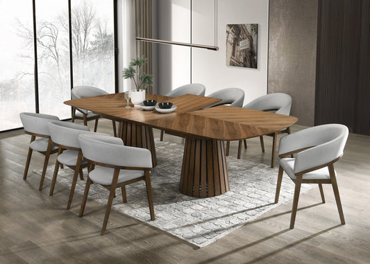Modrest Truman Mid-Century Modern Walnut Extendable Dining Set