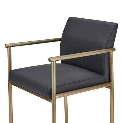 Modrest Custer Modern Black Vegan Leather Brass Counter Chair