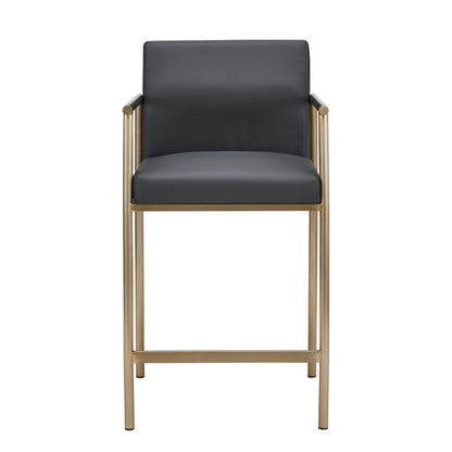 Modrest Custer Modern Black Vegan Leather Brass Counter Chair