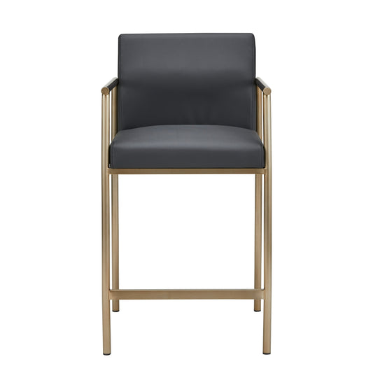Modrest Custer Modern Black Vegan Leather Brass Counter Chair