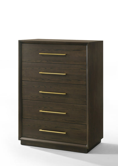 Modrest Manhattan Contemporary Brown Oak and Gold Chest