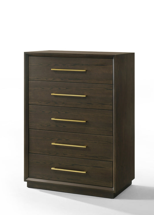 Modrest Manhattan Contemporary Brown Oak and Gold Chest