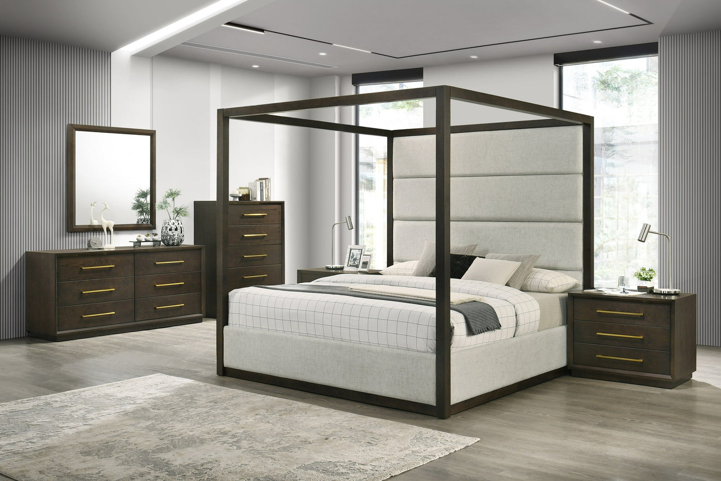 Modrest Manhattan Contemporary Brown Oak and Gold Chest