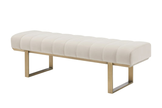 Modrest Robles Modern Beige Fabric Antique Brass Dining Bench