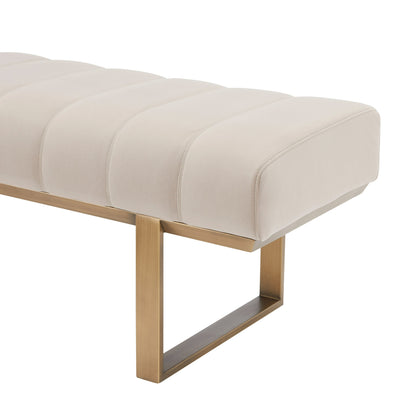 Modrest Robles Modern Beige Fabric Antique Brass Dining Bench