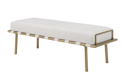 Modrest Hathaway Modern Beige Fabric Antique Brass Dining Bench