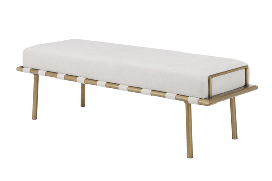 Modrest Hathaway Modern Beige Fabric Antique Brass Dining Bench