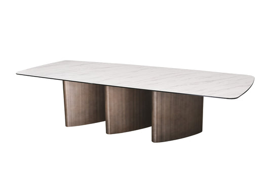 Modrest Bounty Modern White Ceramic Antique Brass Dining Table