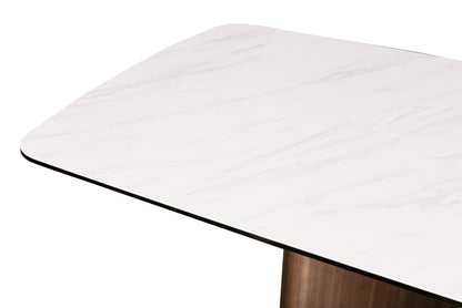 Modrest Bounty Modern White Ceramic Antique Brass Dining Table
