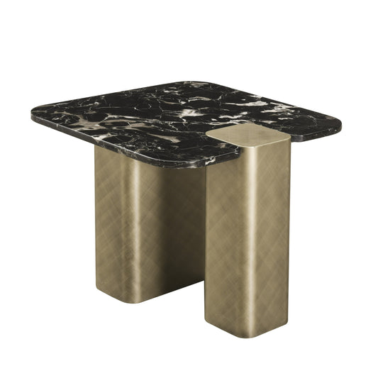 Modrest Quest Modern Black Rose Marble Antique Brass End Table
