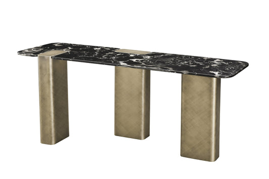 Modrest Quest Modern Black Rose Marble Antique Brass Console Table