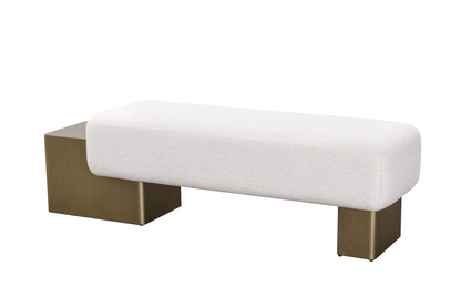 Modrest Triumph Contemporary Off-White Fabric Antique Brass Bench