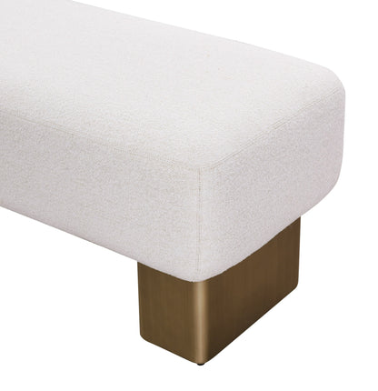 Modrest Triumph Contemporary Off-White Fabric Antique Brass Bench