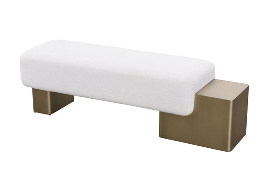 Modrest Triumph Contemporary Off-White Fabric Antique Brass Bench