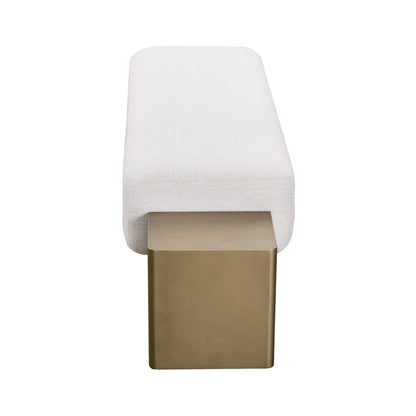 Modrest Triumph Contemporary Off-White Fabric Antique Brass Bench