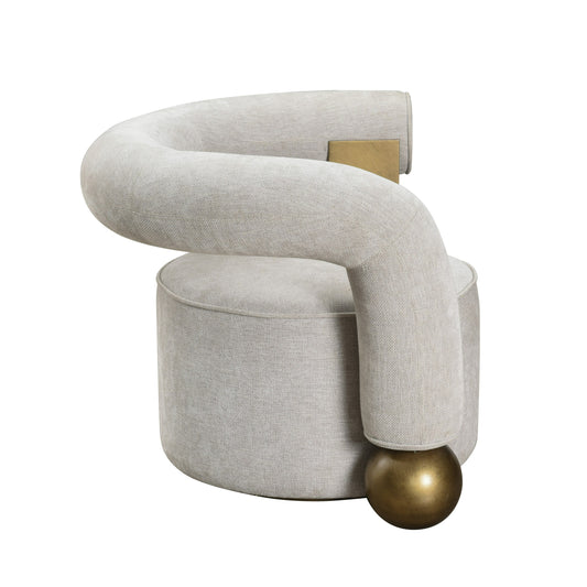 Divani Casa Tranquil Contemporary Beige Fabric Antique Brass Accent Chair