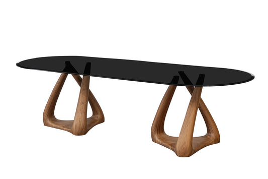 Modrest Christy Mid-Century Modern Grey Glass Walnut Oval Dining Table