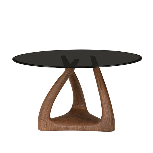 Modrest Christy Mid-Century Modern Grey Glass Walnut Round Dining Table
