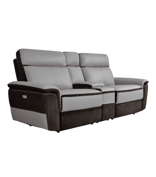 Homelegance Laertes Power Reclining Loveseat in Charcoal and Taupe Gray 8318-2CNPW